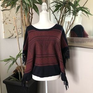 BILLABONG Navy & Ref Boho Knit Fringe Poncho Top